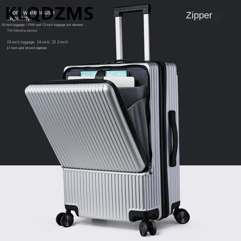 KLQDZMS 20 22 24 26 Luggage Compartment Front Aluminum Frame Luggage USB Charging Port Silent Wheel Waterproof Boarding Suitcase