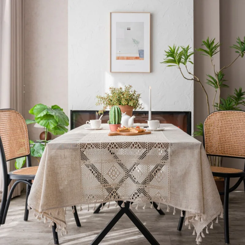 

Table Cloth Plain Contrasting Hollow Splicing Dining Table Cloth Restaurant Tablecloth