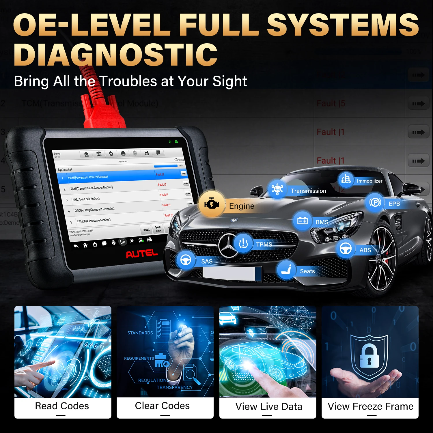Autel MaxiCheck MX808S OBD2 Scanner Bi-directional Control Scan Tool, 28+ Services, All System Diagnostic Same as MK808S