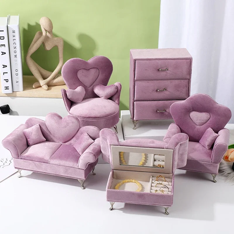 Pink Sofa Shape Jewelry Box for Fashion Jewellery Store Showcase Holder Organizer