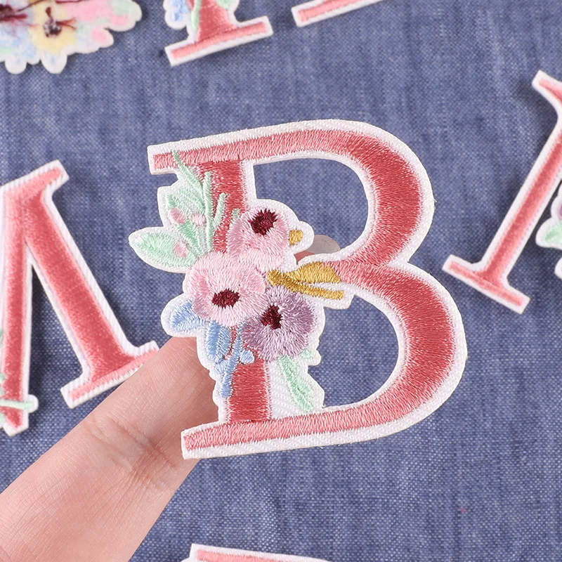 

1PC Flowers Embroidered Letter Iron on Patches Sew on Applique Patches DIY Custom Name Badge Decor Patches For Clothing Bags