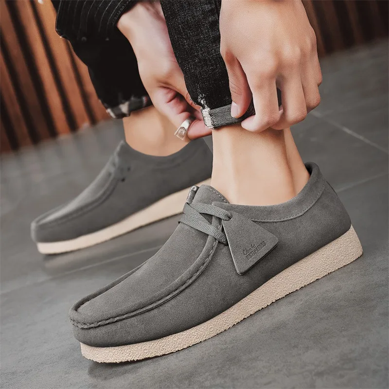 Fashion Khaki Casual Shoes For Men Suede Leather Loafers Men Platform Slip-on Men's Driving Shoes Lightweight Leisure Men Shoes 5