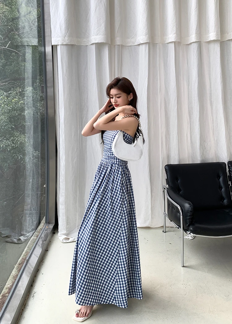 Casual Strapless Midi Dresses for Women Striped Sleeveless A-line Korean Chic Summer New Party Dress Vestidos Mujer