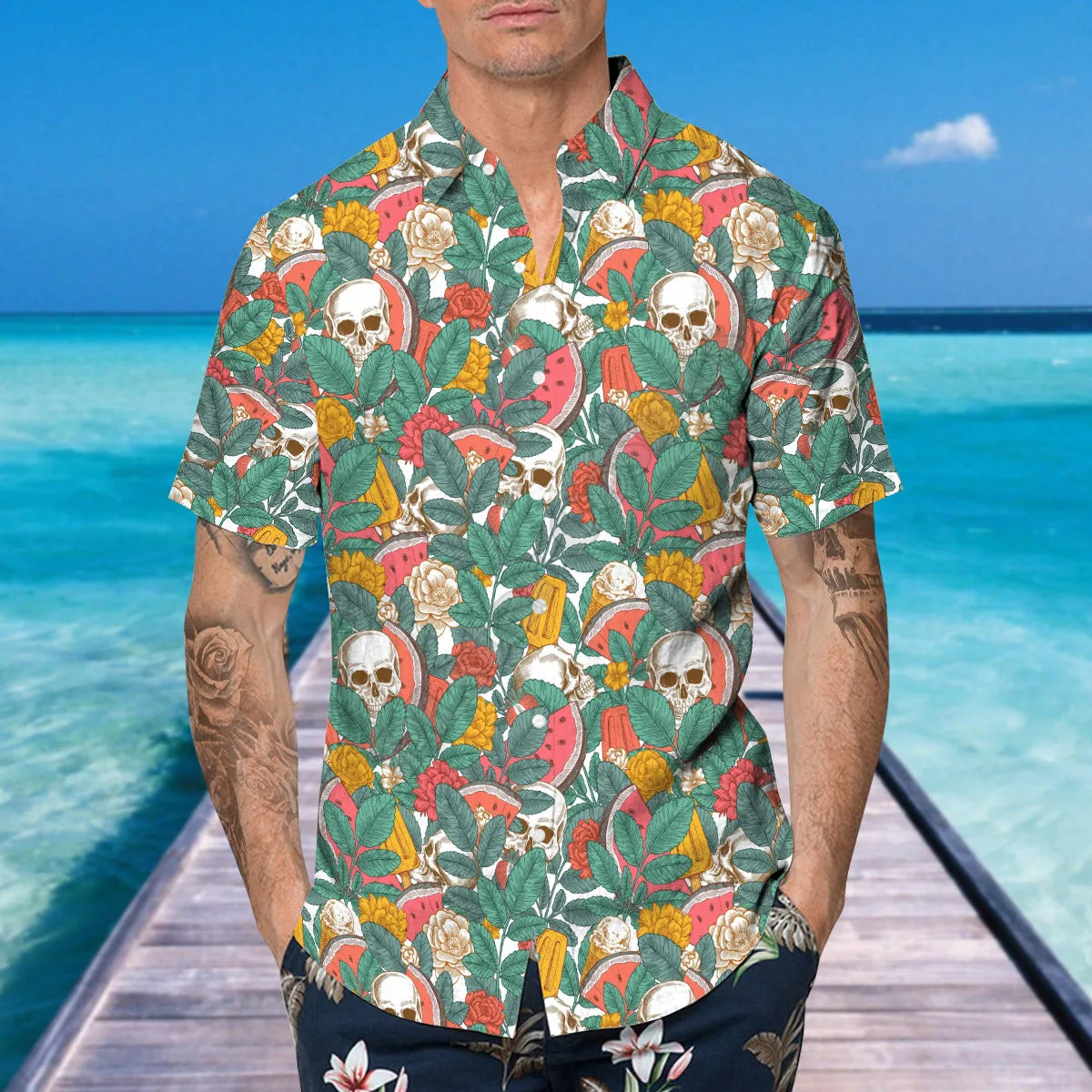 3D Printed Vintage Skull Cowboys Halloween Hawaiian Shirt Summer Short Sleeved Shirts Men Shirts Oversize Camisa Social 5XL