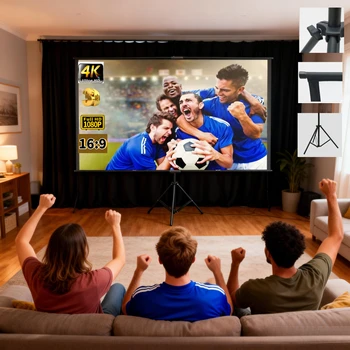 Schermo per Proiettore 120' con Supporto Singolo - 4K HD 16:9 per Uso Interno/Esterno, Ideale per Teatro/Ufficio/Feste in Giardino