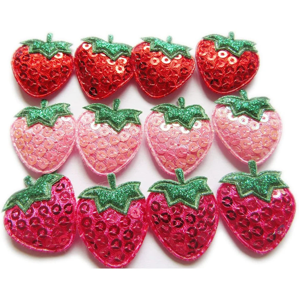 20Pcs Sequined Strawberry Patch Sewing Appliqued Sew on Clothes Motif Badge Repair