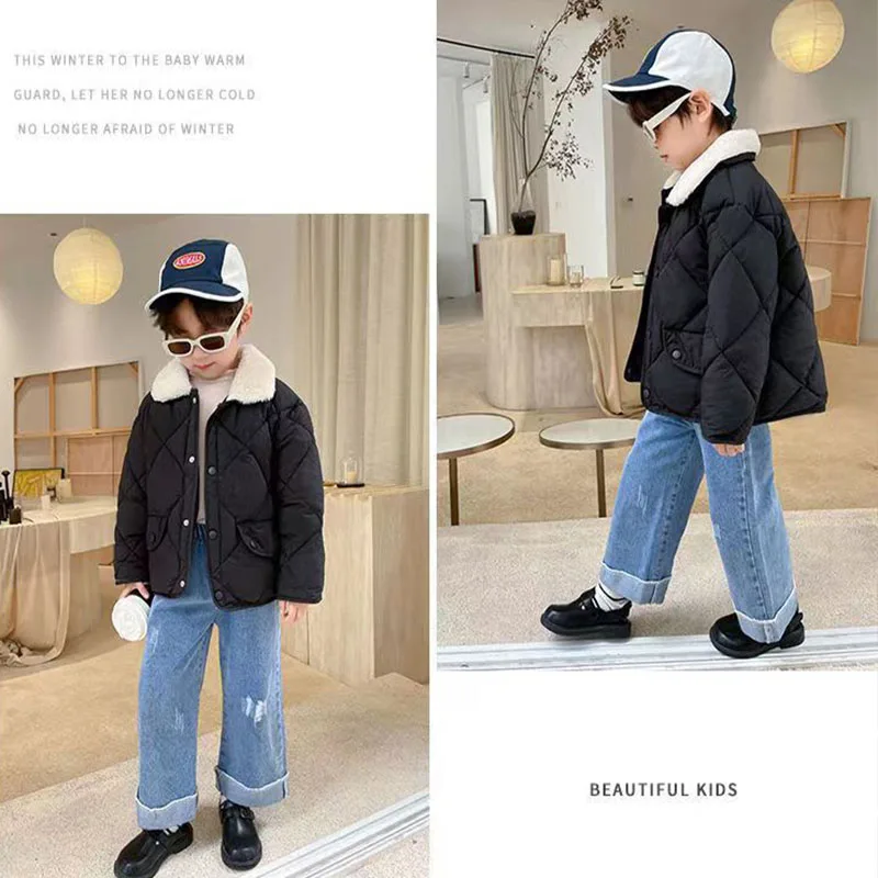 2-6Y Kids Quilted Puffer Jacket with Fleece Collar Toddler Green Warm Winter Coat