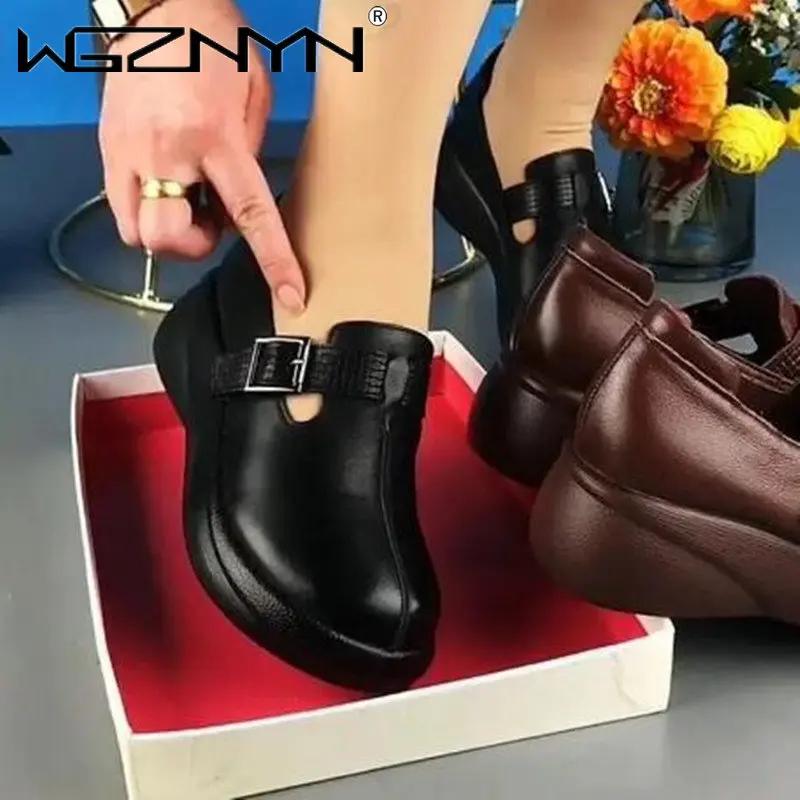 

Женские кроссовки из натуральной кожи, сандалии на платформе, высокий каблук, танкетка, Ретро стиль, летняя обувь, осень