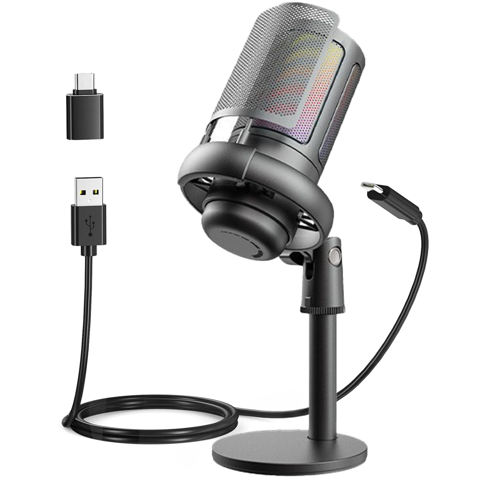 

USB Condenser Microphone with RGB Light for Professional Recording Streaming Video Games and Podcasts on PC Laptop Computer
