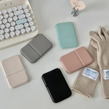 Miroir de maquillage de bureau en cuir PU, simple, portable, pliable, compact, mignon, pour étudiant 1