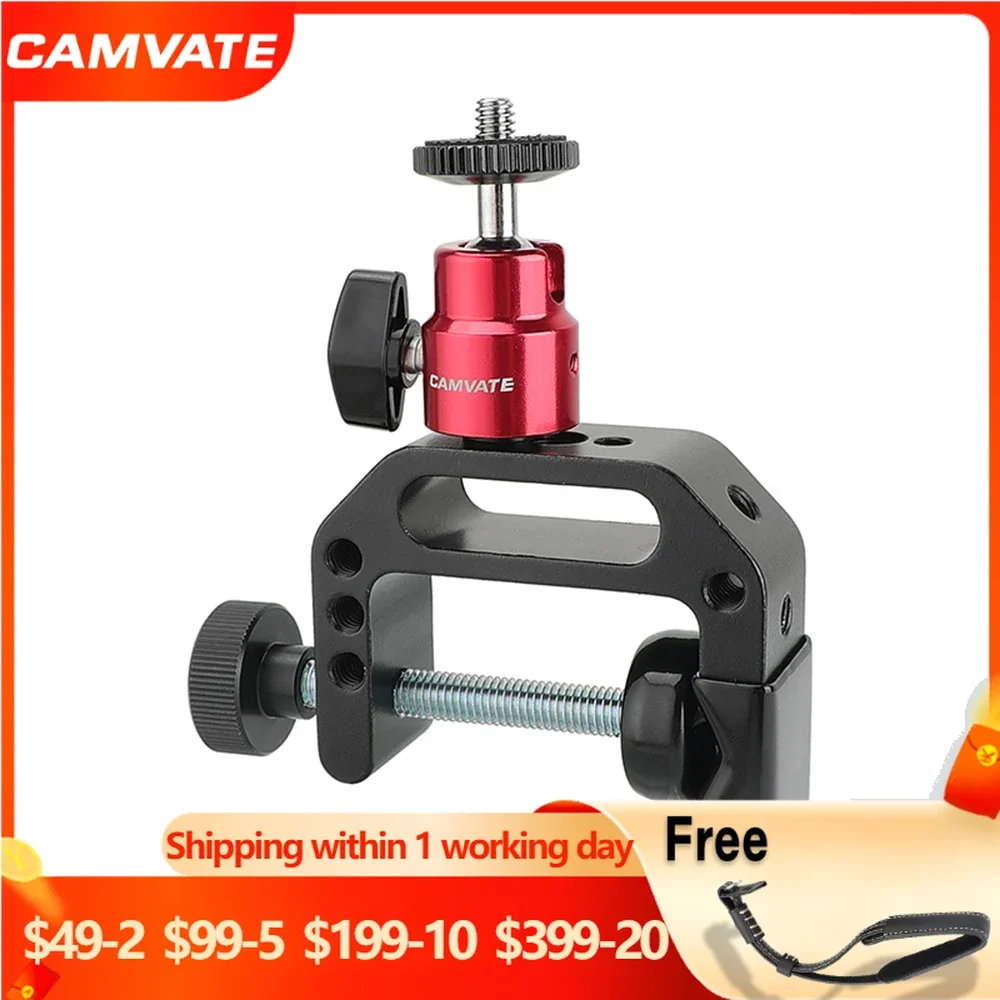 

CAMVATE C-образный зажим + Поворотная шаровая Головка на 360 ° с резьбой 1/4 "-20 для монитора светильник видео, вспышки, микрофона, крепления вспышки