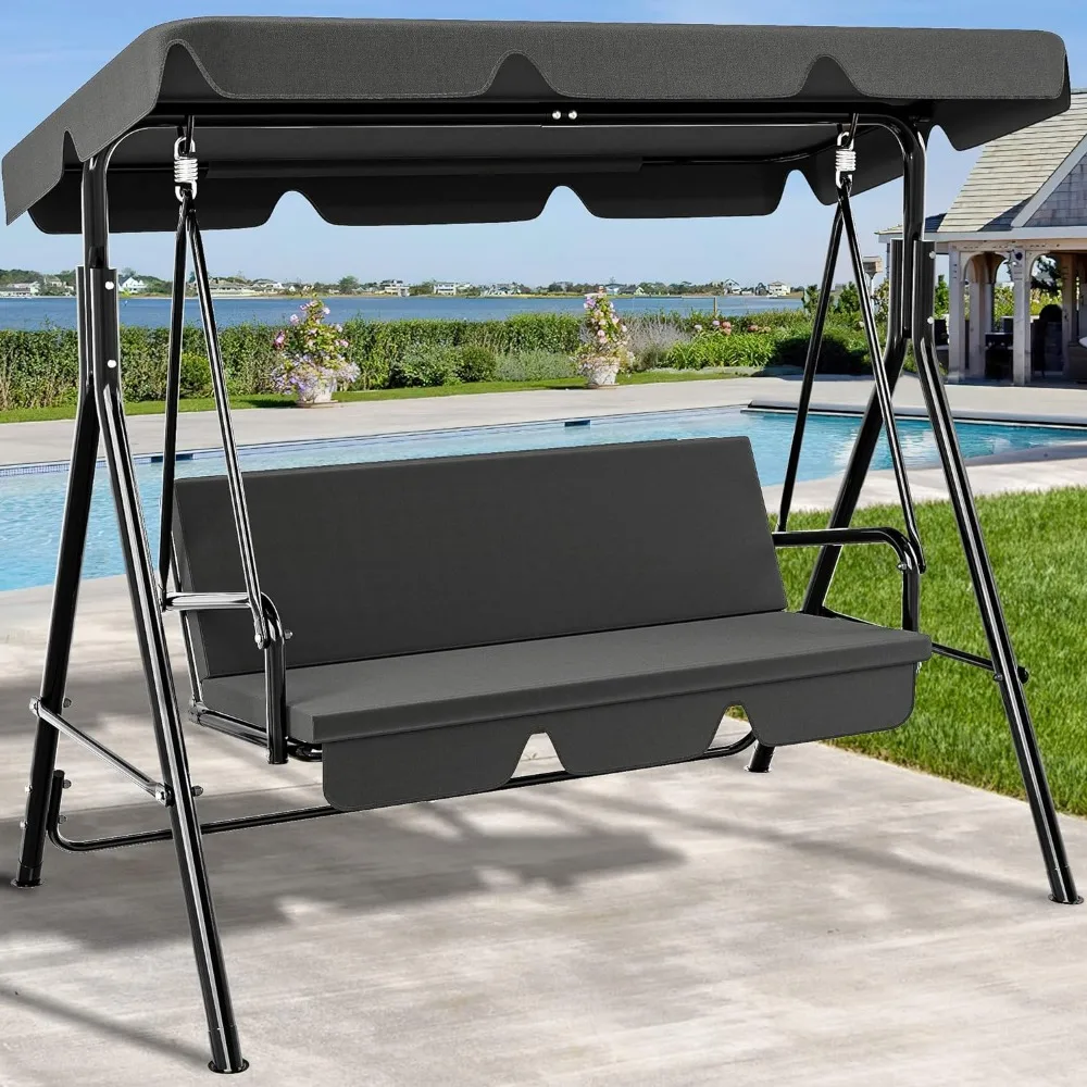 

Removable Cushion Outdoor Swing Set Garden Swinging Chair 3 Person Porch Swing With Adjustable Canopy Suitable Freight Free