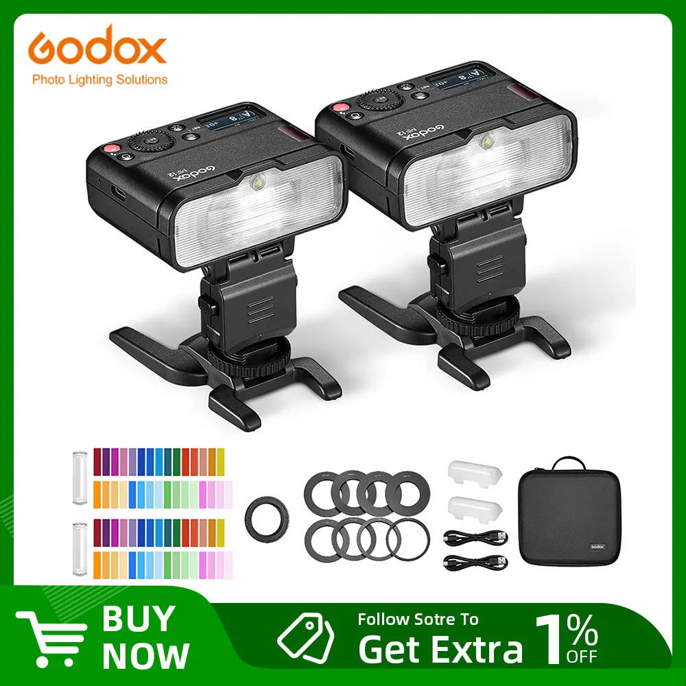 Godox MF12-K2 Macro Flash 2 Light Kit Mini Speedlite built-in Godox X System TTL Flash + Color Filter Diffuser for Macro Shots,on camera flash,camera flash