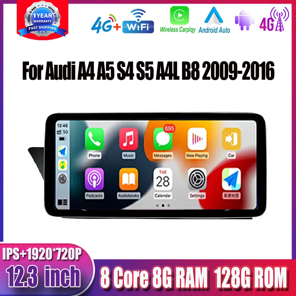 

Android 13 Car Accessories Multimedia Stereo Radio Player For Audi A4 A5 S4 S5 A4L B8 2009-2016 Carplay Monitors 12.3 Inch