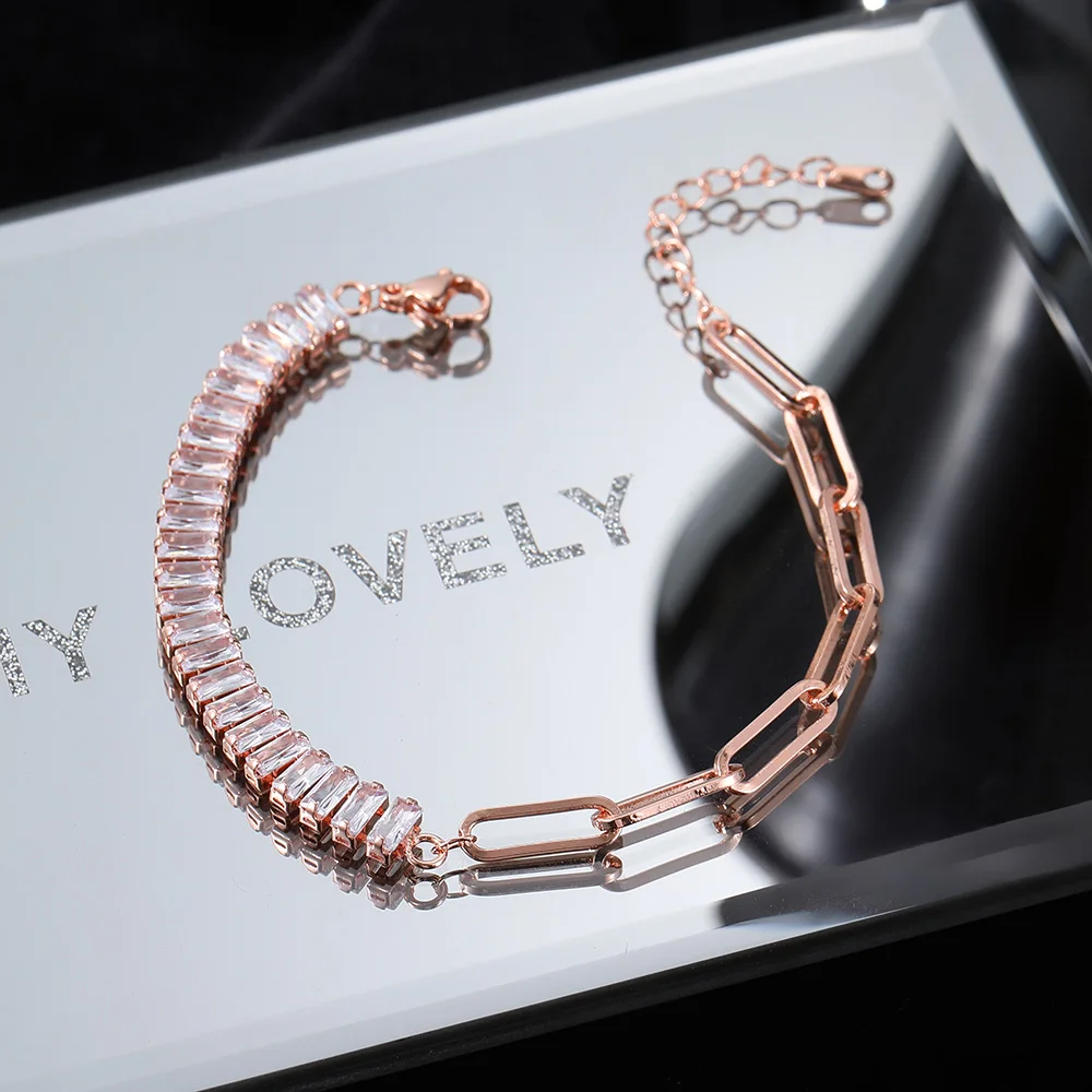 Asymmetrische Tennis Armband Armreif Frauen koreanische Mode Büroklammer Hand kette Zirkon Luxus Designer Schmuck Freunde Geschenk kch076