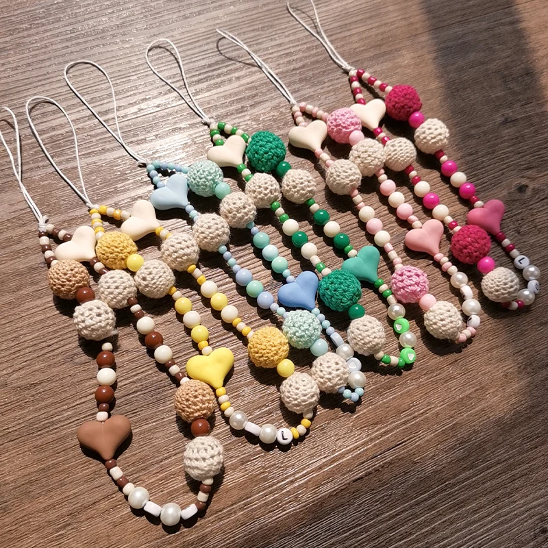Phone Wrist Strap Lanyard Phone Anti-lost Sling Short Hand-beaded Wool Knitted Pendant Wrist Strap Pendant Mobile Ph