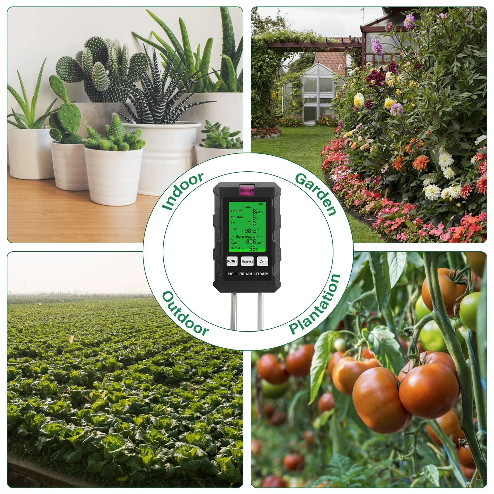 SPH030 6 in 1 Soil Tester Digital PH Moisture Fertility Light Temp Humidity Mete