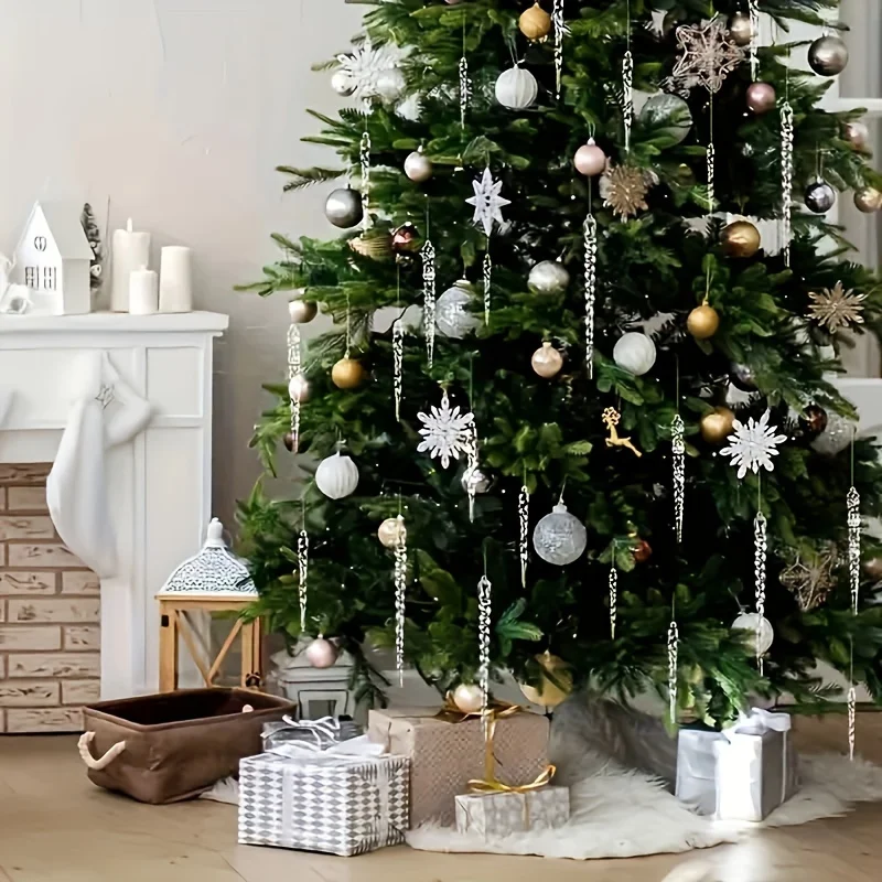 48PCS Clear Icicle Ornaments - 5 Inch Acrylic Christmas Tree Decorations