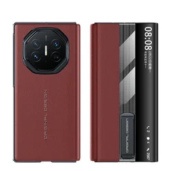 Leather Flip Cover with Kickstand and Smart View for Enhanced Phone Protection (Red)