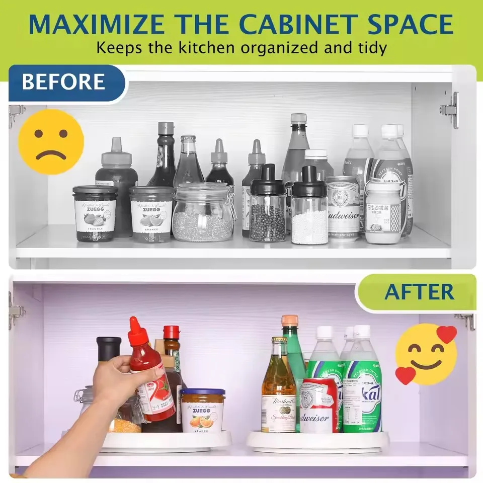 Non-Skid Lazy Susan Organizer Pantry Organization Kitchen Storage Bathroom Sink Cabinet Refrigerator Countertop Spice Rack