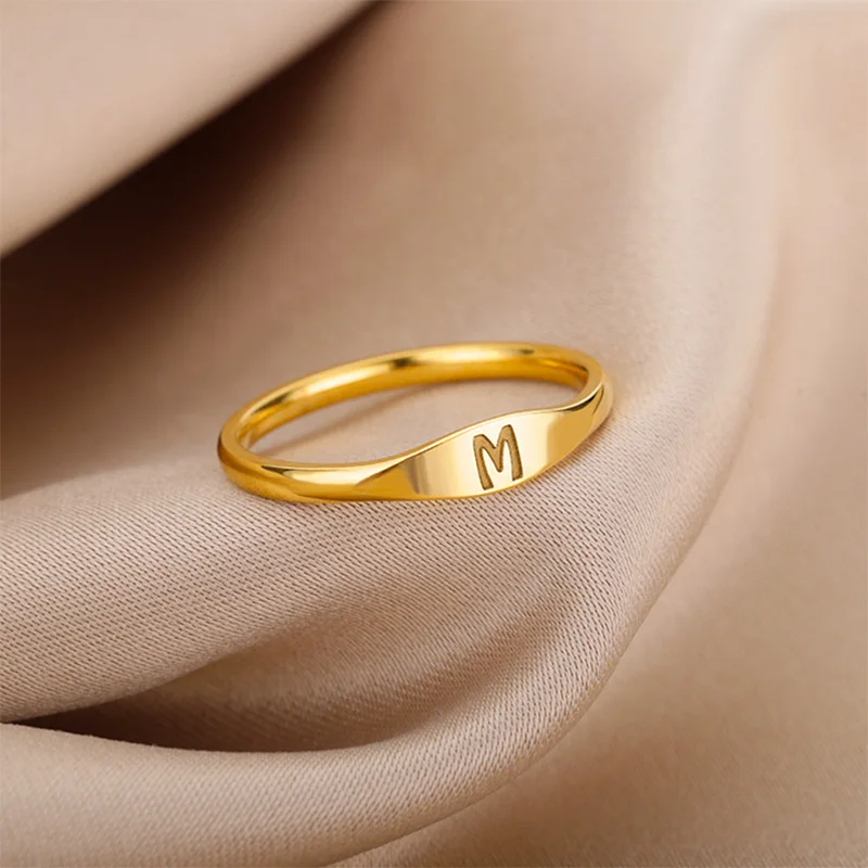 Women Finger Ring Tiny Initial Letter Stainless Steel A-Z Aesthetic Wedding Jewelry Gift