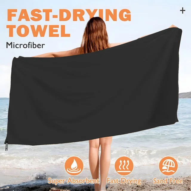 Black Portable Outdoor Sports Super Absorbent Soft Quick Drying Towel, Travel Towel for Travel, Yoga, Beach, Bath,Hiking,Fitness 3