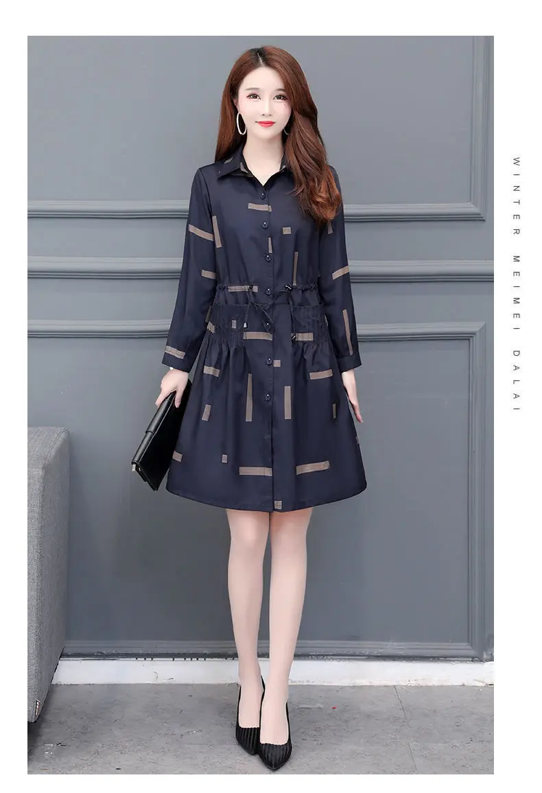 Plus Size Printing Trench Coat Womens Long  Autumn Winter New Windbreaker Jacket Women Fashion All-match Casual Overcoat