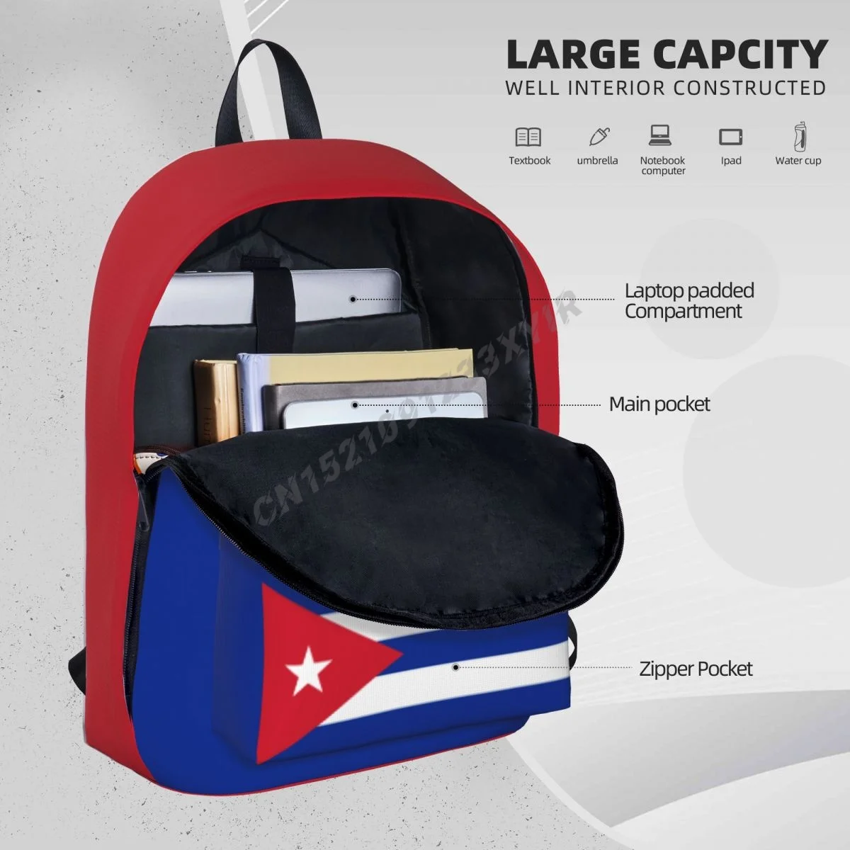 Unisex Backpack Cuba Flag Cuban Stitch Schoolbag Messenger Bag