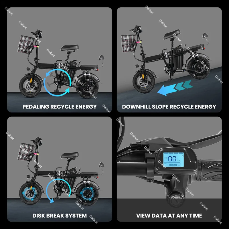 US Stock Adult Folding Electric Bike For 2 People Powerful 500W 32KM/H Multi Shock Absorption Family Electric Bicycle Men Women 6