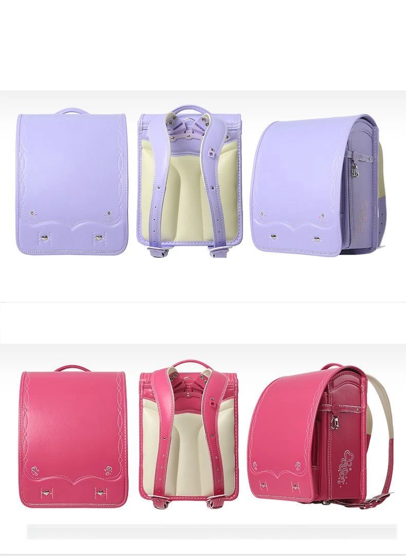 Japanese Style School Backpack For Girl Randoseru Backpack Automatic Satchel Japanese School Bag Embroidery PU Bookbag For Girls