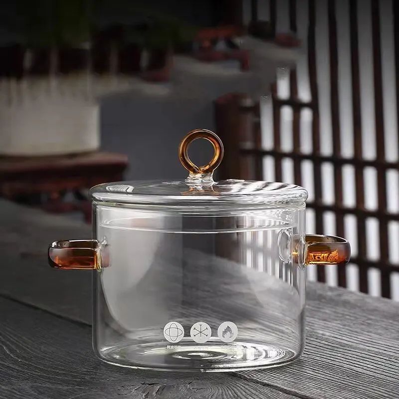 Transparent Glass Soup Porridge Pots 1.5L Microwave Fire Heating Glass Bowl Kitchen Cooking Tools Hot Soup Pots for Noodles glass saucepan