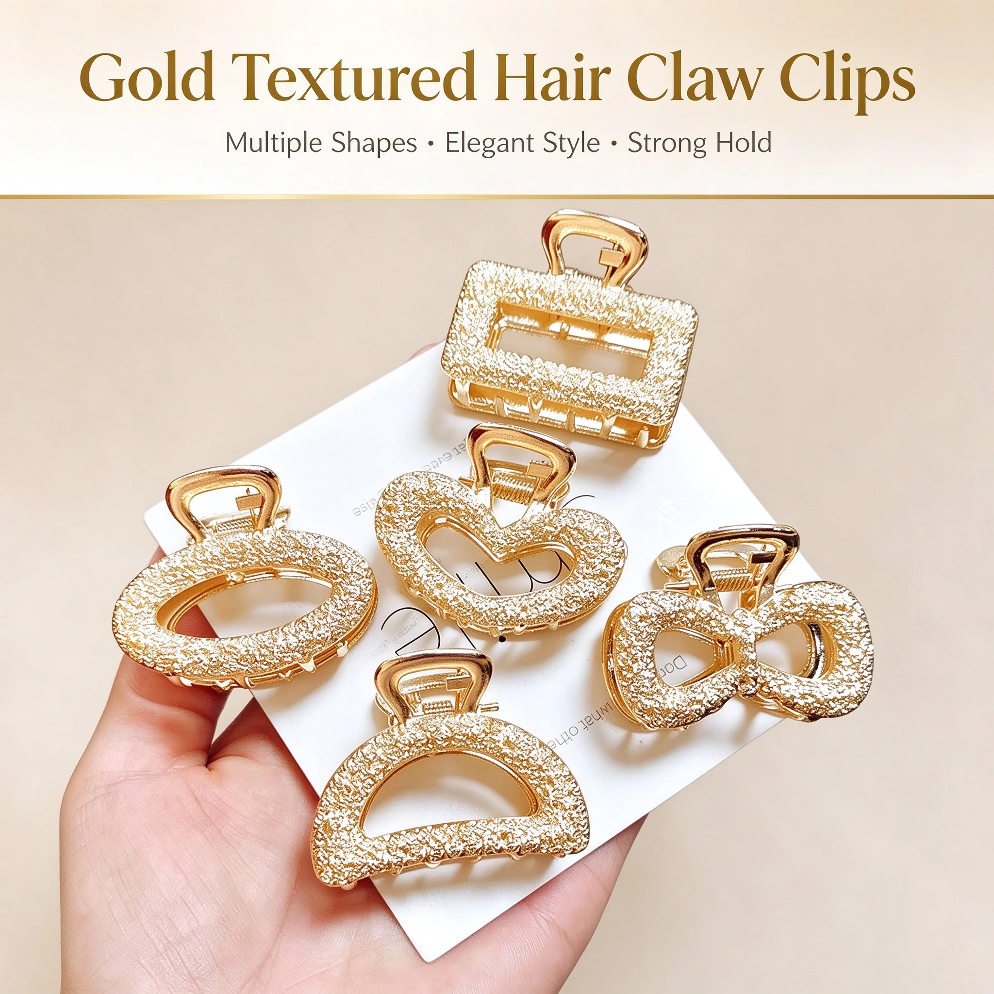 Goldene modische Haarklammern, hohle geometrische Herz- und Schleifen-Designs, elegante, rutschfeste Haarkrallen für Damen, Haaraccessoires.