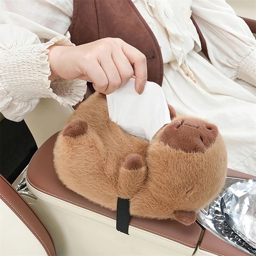 1 piece, Capibala Plush Car Tissue Box Holder, Capybara Cartoon Holder Decorative Napkin Holder, Creative and Cute Plush Decorat 3