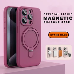 Magnetic Liquid Silicone Phone Case with Magsafe Ring and Stand - Shockproof Protector Cover - iPhone 14 Pro (Paul PP)