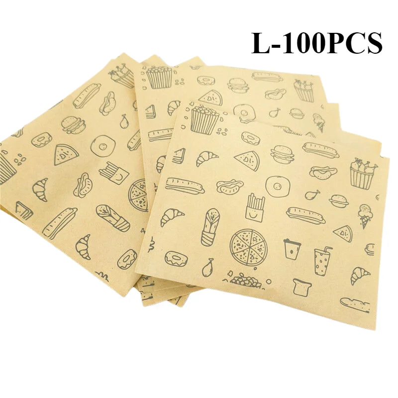 Eco-Friendly Greaseproof Kraft Paper Food Packaging Bags, 50/100 PCS, Disposable and Versatile