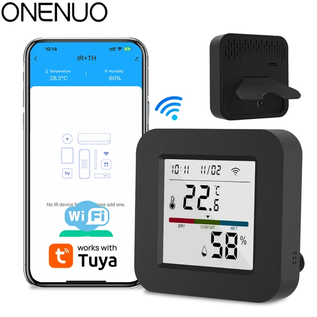 Tuya Smart Universal IR Remote พร้อมเซ็นเซอร์อุณหภูมิความชื้นสําหรับเครื่องปรับอากาศทีวี AC ทํางานร่วมกับ Alexa Google Home Yandex 1