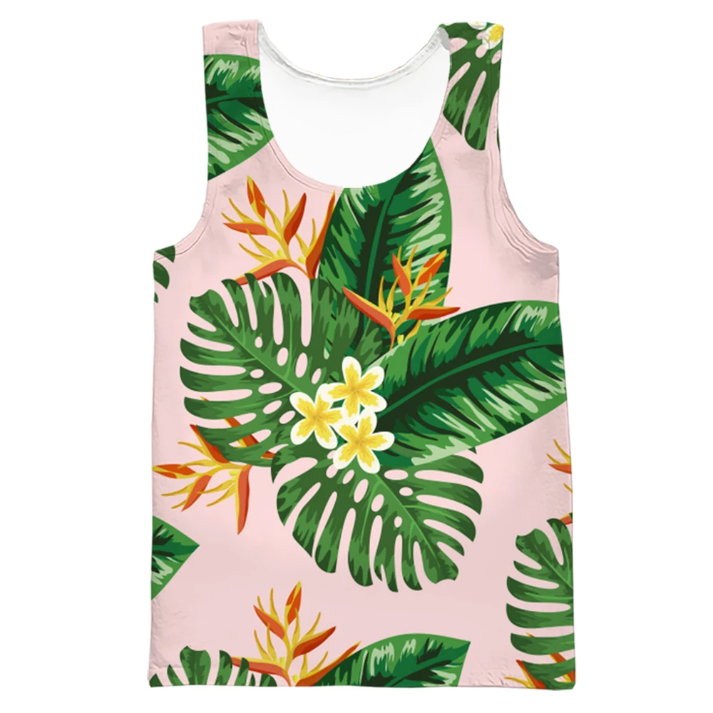 

CLOOCL Fahion Men's Tank Tops Polynesian Frangipani Leaves Printed Tees 3D Graphic Vests Polyester Sportswear