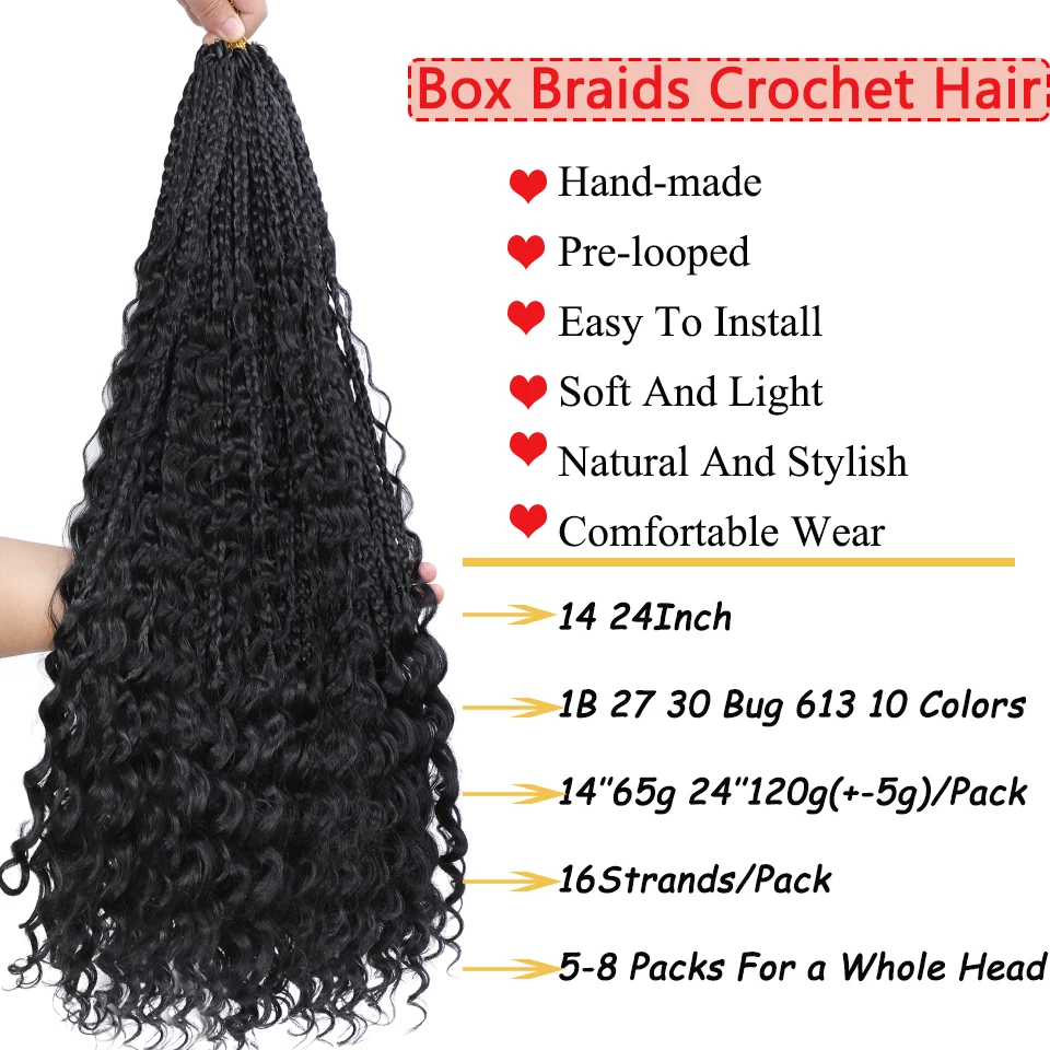 14 24 Inches Crochet Box Braids With Curly Ends 9 Packs 30 27 613 Colors Ombre Blonde Synthetic Goddess Box Braids Crochet Hair crochet hair extensions