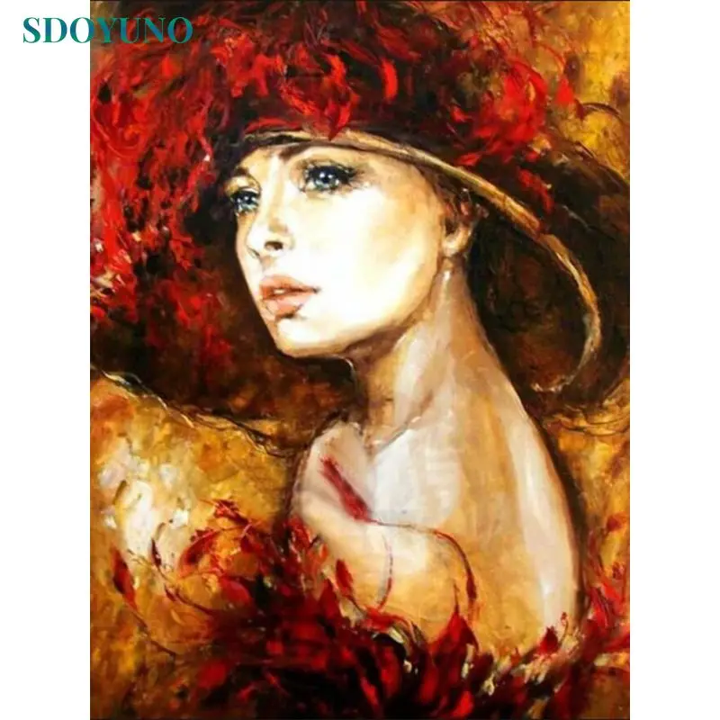 

SDOYUNO DIY Diamond Painting Portrait Woman Cross Stitch Diamond Embroidery Mosaic Art Picture of Rhinestones Home Decor