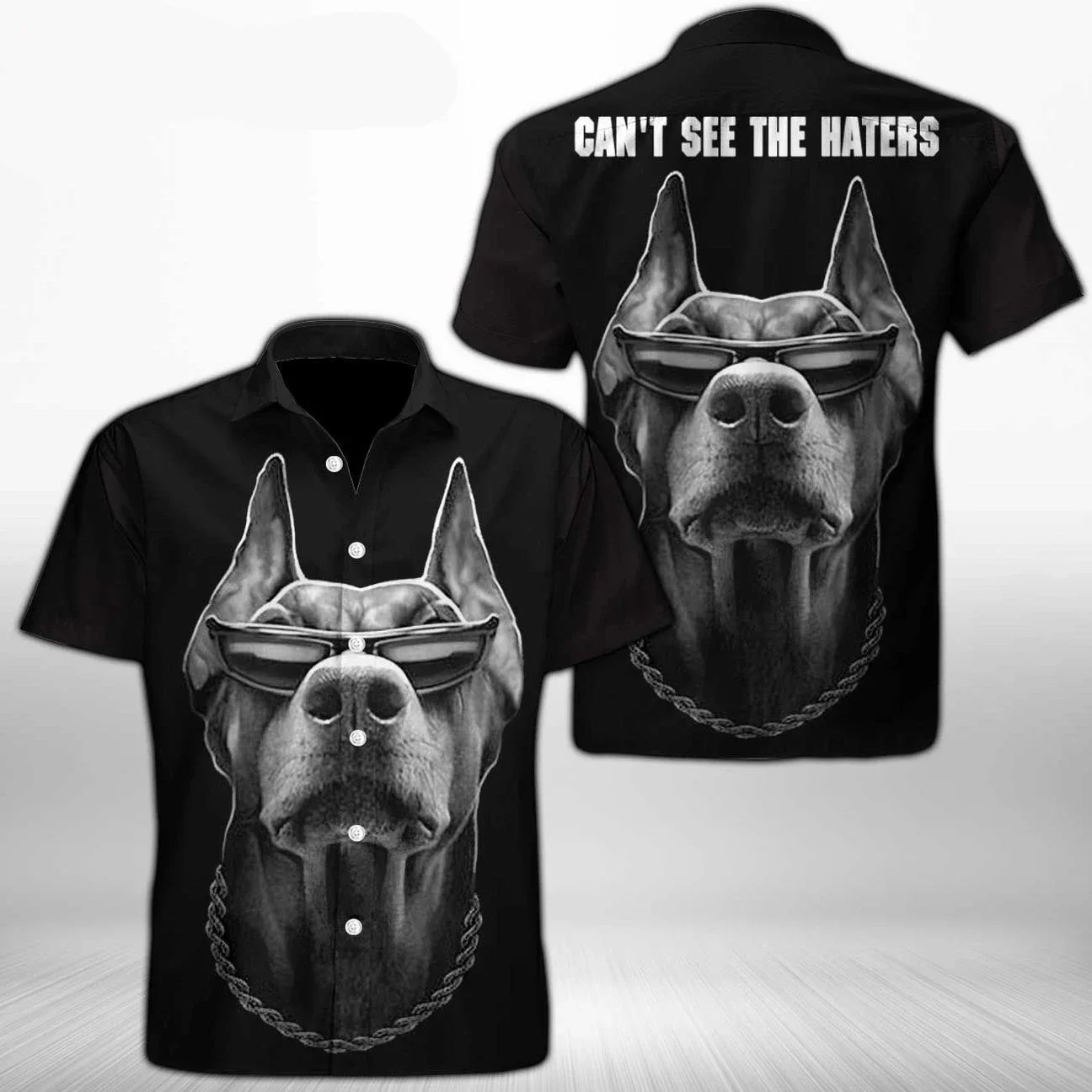 

Doberman Dog Button Hawaiian 3D All Over Printed Hawaiian Men's For Women's Harajuku Casual Shirt Unisex