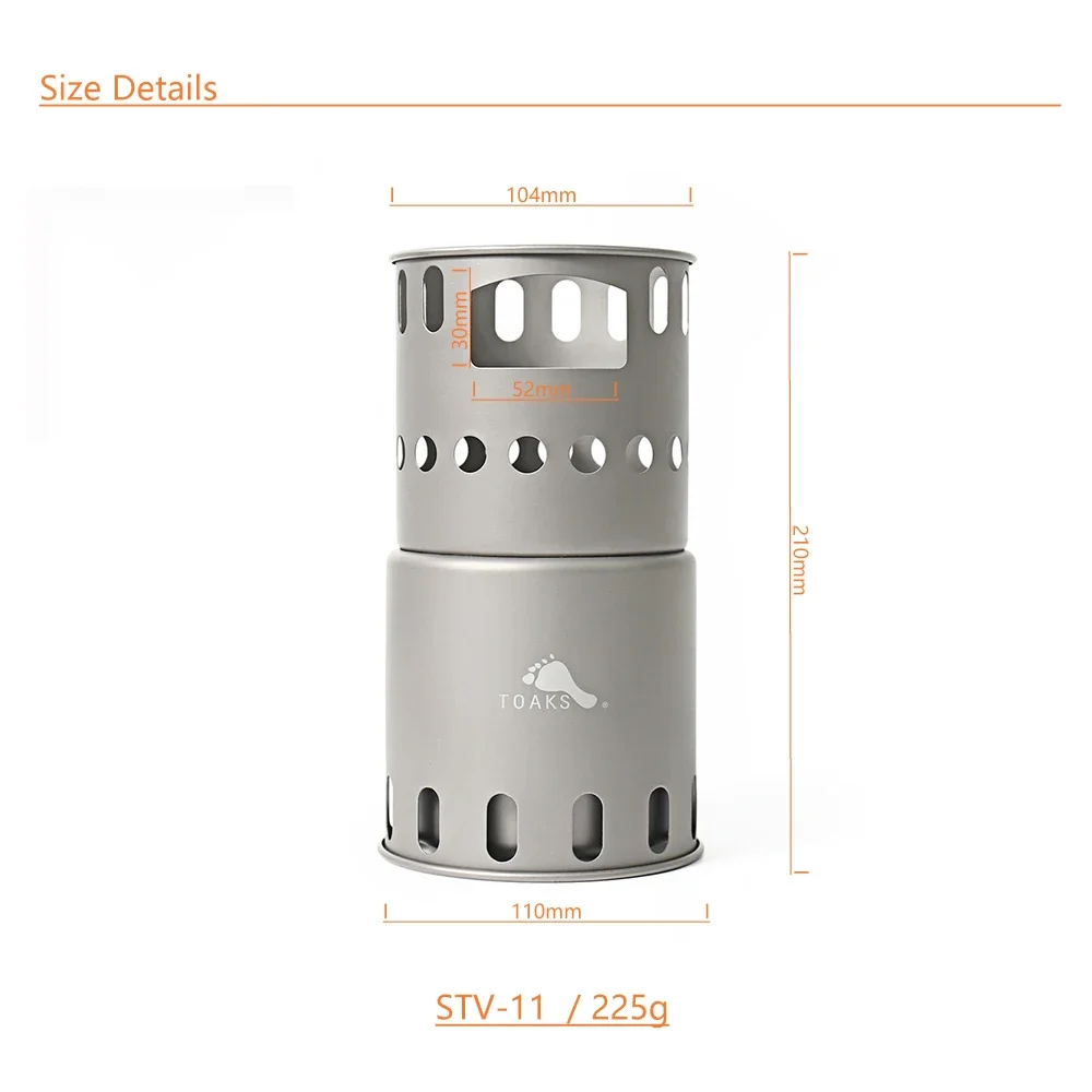 TOAKS Titanium Combo Set POT-1100-BH & STV-11 Camping Equipment 1100ml Pot with Bail Handle and Wood Stove Portable Burner 2