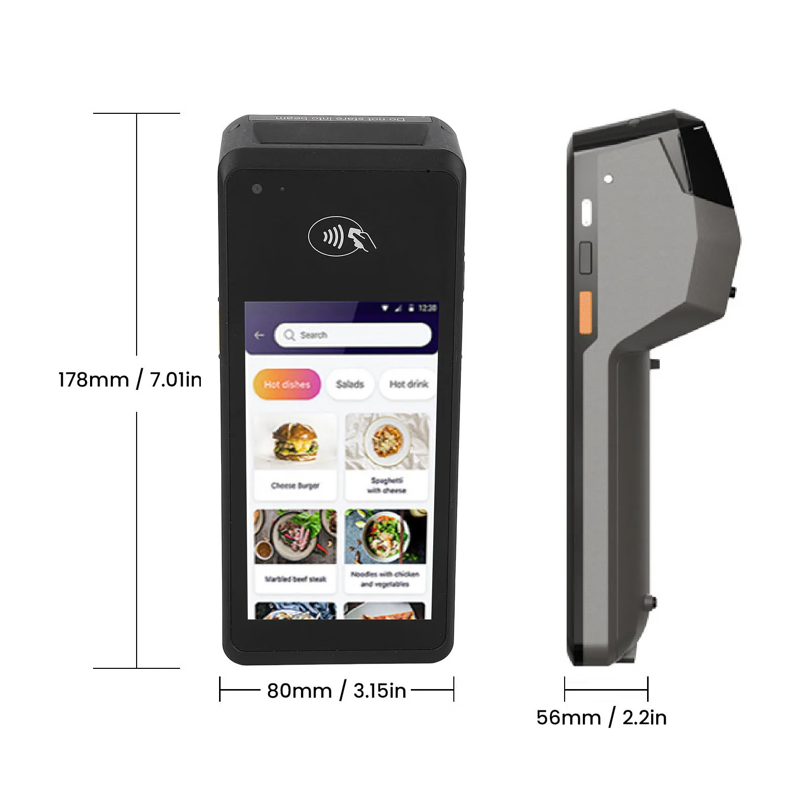 POS 영수증 프린터 5인치 화면 휴대용 4G 와이파이 1D 2D QR NFC 감열 프린터 소규모 사업용 POS 영수증 프린터
