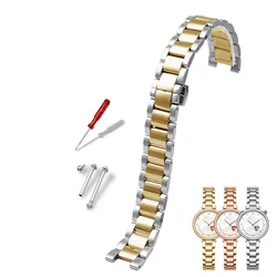 Elegant Stainless Steel Watchband for Women's Watches - Stylish Metal Wristband Bracelet (Silver gold)