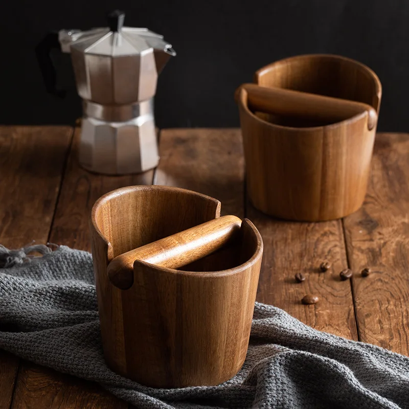 Wooden Coffee Knock Box Espresso Knock Box with Screwed Minimalist Round Knock Container Kitchen