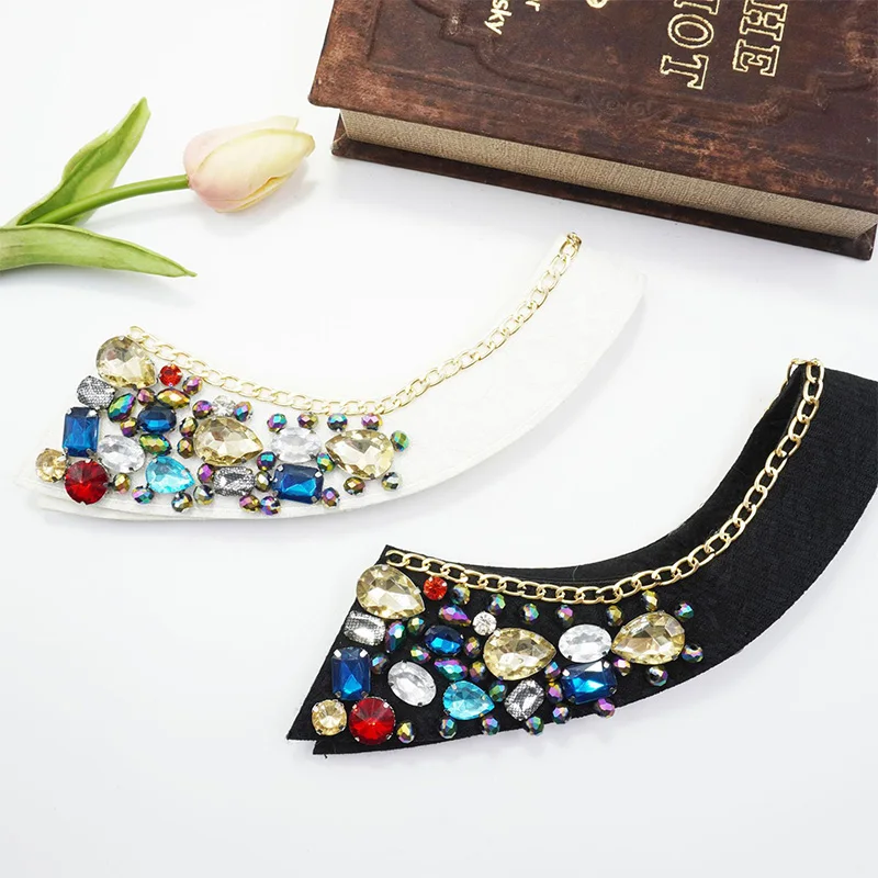 Fashion Fake Collar with Rhinestone Shiny Crystal Sewing Detachable Collar for Lapel Blouse Top Shirt Women Clothes Accessories