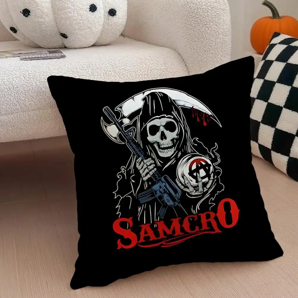 American Biker Drama S-Sons of Anarchy 쿠션 커버 투척 베개 커버 숨겨진 버튼 내구성이 뛰어난 폴리에스테르 의자 쿠션