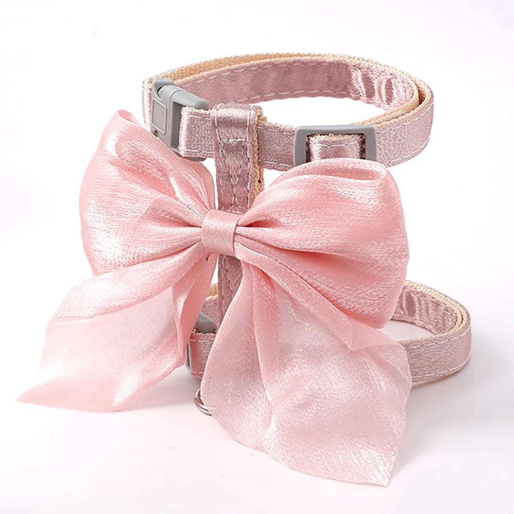 Cat Harness And Leash Set With Big Bow, Escape Proof Kitten Lead, Adjustable H-Type Vest For Walking, Cute Shiny Accessories_voghion.com