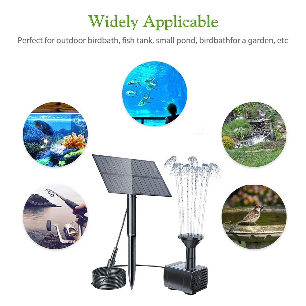 2.5W Solar Fountain Pump with 6Nozzles Solar Powered Pump with Stake Panel Kit for Bird Bath Pond Garden and Other Places solar fountain solar fountain pump garden pond fountain solar water pump bird bath bird bath supplies fountain nozzles