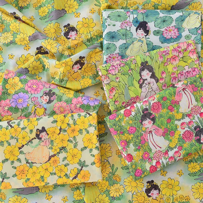 cotton fabric cotton poplin fabric pure cotton fabric Chinese style for DIY sewing clothes skirt Hanfu by half meter