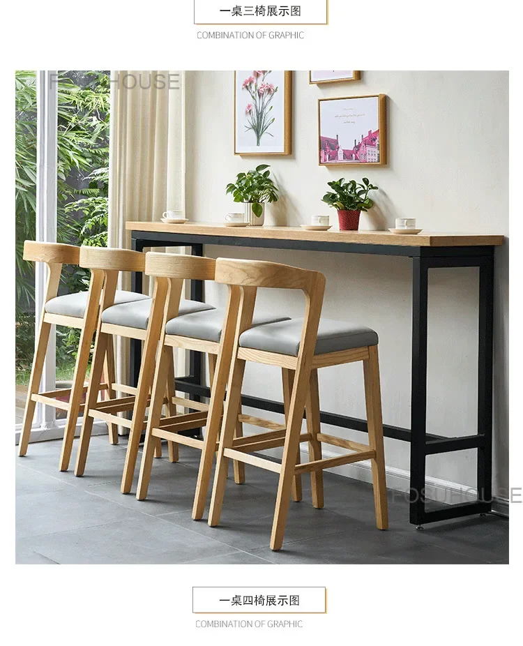 European Solid Wood Bar Chairs for Household Kitchen Furniture Minimalist Designer High Bar Chair Wood High Foot Bar Stools XY